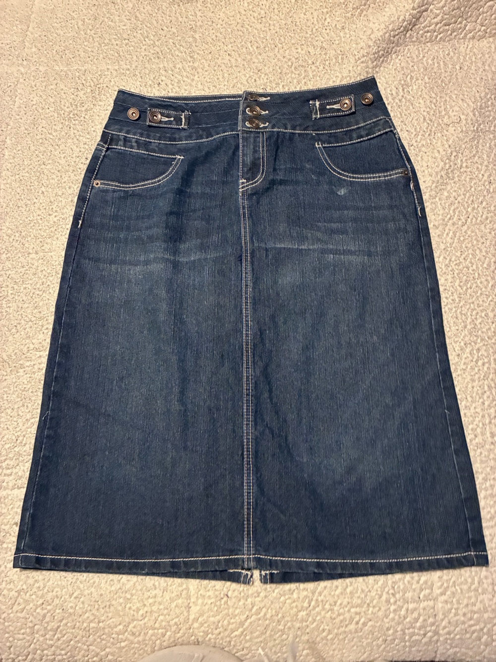 Baccini Dark Blue Denim Midi Skirt with Contrast Stitching, size 6